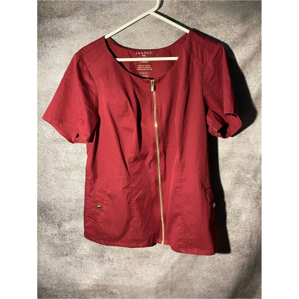 Jaanuu Maroon Zip-Up Medical Scrub Jacket SZ 1XL